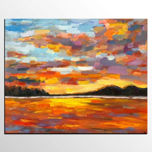 Landscape Painting, Mountain and Sky Painting, Art on Canvas, Large Painting, Original Oil Painting, Bedroom Canvas Painting, Texture Art