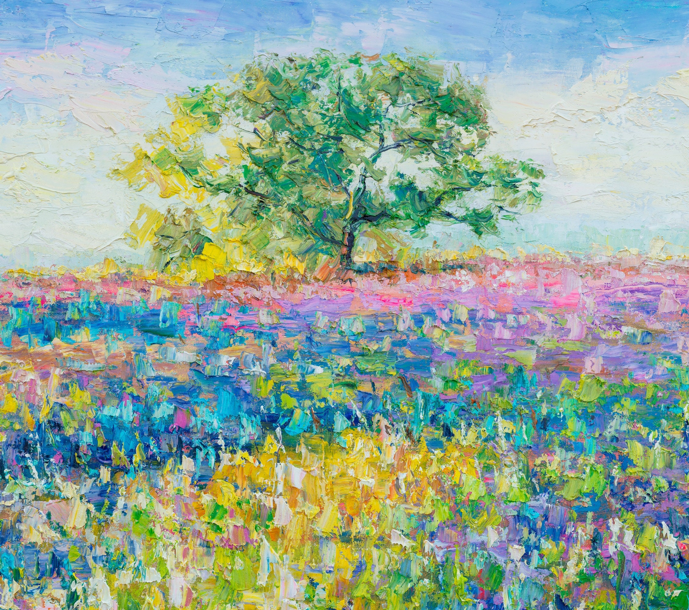 Spring Flower Field Painting Landscape Painting Large Etsy