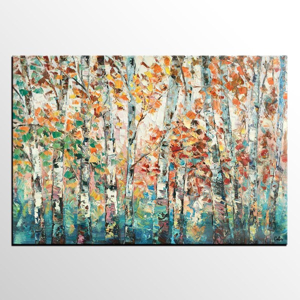 Custom Extra Large Painting, Autumn Forest Tree Landscape Oil Painting, Huge Art Painting, Contemporary Artwork, Oversize Canvas Painting