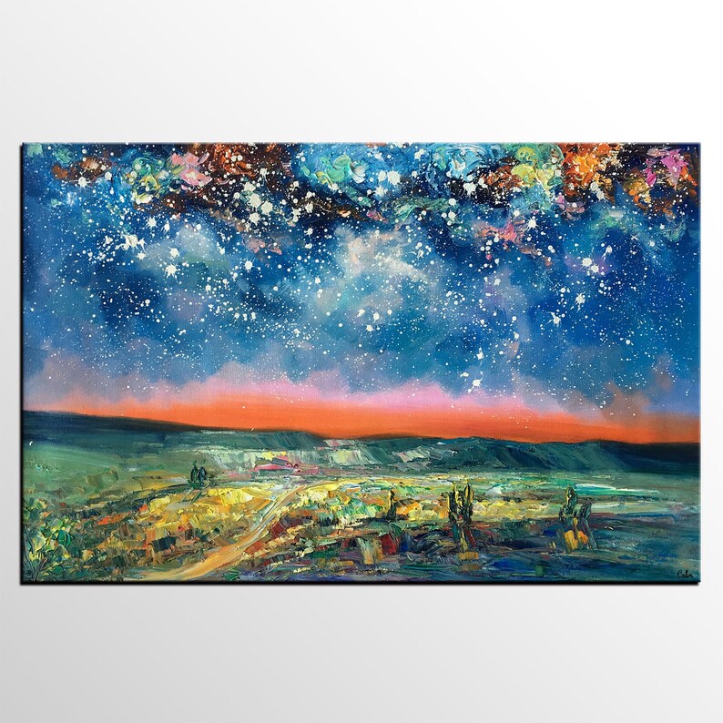 Custom Extra Large Wall Art Starry Night Painting Landscape Etsy