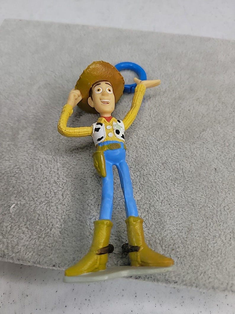 Llavero vintage de Woody de Toy Story de Disney Pixar con clip para mochila, 1995, 10 cm de alto. imagen 14