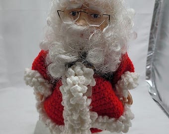Vintage Handcrafted Santa Claus Figurine With Crocheted Red & White Outfit 15"