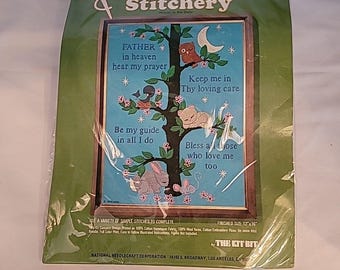 Embroidery Needlework Kit Childs Prayer 302 Stamped 12"x16" New  Vintage