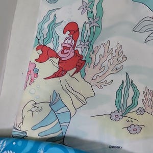 ヴィンテージ 90年代 ディズニー リトル・マーメイド ツインサイズ フラットシーツ 枕カバー付き 難あり 画像 6