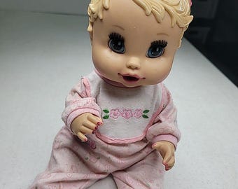 2006 Hasbro Baby Alive Sip n Slurp Baby Doll Blonde Pigtails Pink Bows READ 14"