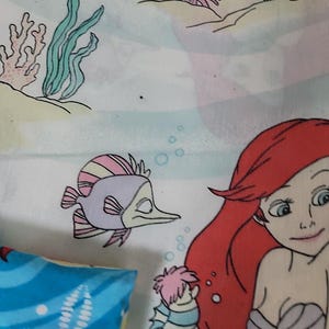 ヴィンテージ 90年代 ディズニー リトル・マーメイド ツインサイズ フラットシーツ 枕カバー付き 難あり 画像 3