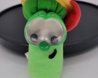 Vintage Fisher Price Veggie Tales Junior Asparagus Plush Rattle Googly Eyes 1999