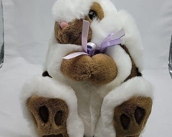 Vintage Chrisha Playful Plush 1988 Bunny Rabbit Brown Cream Stuffed Floppy Ears