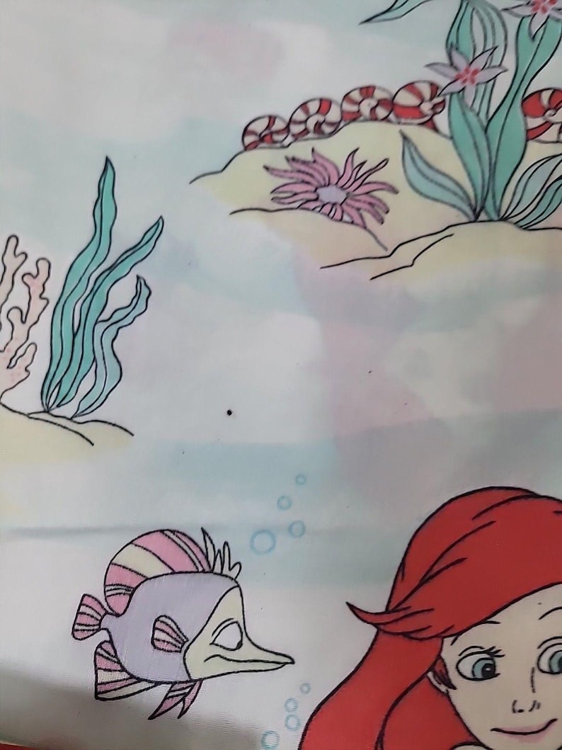 ヴィンテージ 90年代 ディズニー リトル・マーメイド ツインサイズ フラットシーツ 枕カバー付き 難あり 画像 4