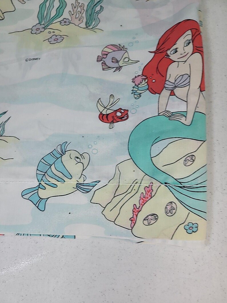 ヴィンテージ 90年代 ディズニー リトル・マーメイド ツインサイズ フラットシーツ 枕カバー付き 難あり 画像 8