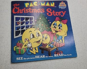 rare Vintage 80s The  Pac  Man  Christmas Story Kid's Book & Record atari
