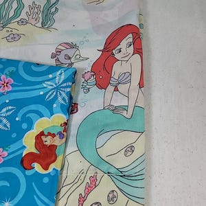 ヴィンテージ 90年代 ディズニー リトル・マーメイド ツインサイズ フラットシーツ 枕カバー付き 難あり 画像 2