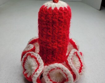 Vintage Home Made Knit Christmas Candle for Toilet Paper Tube 7"