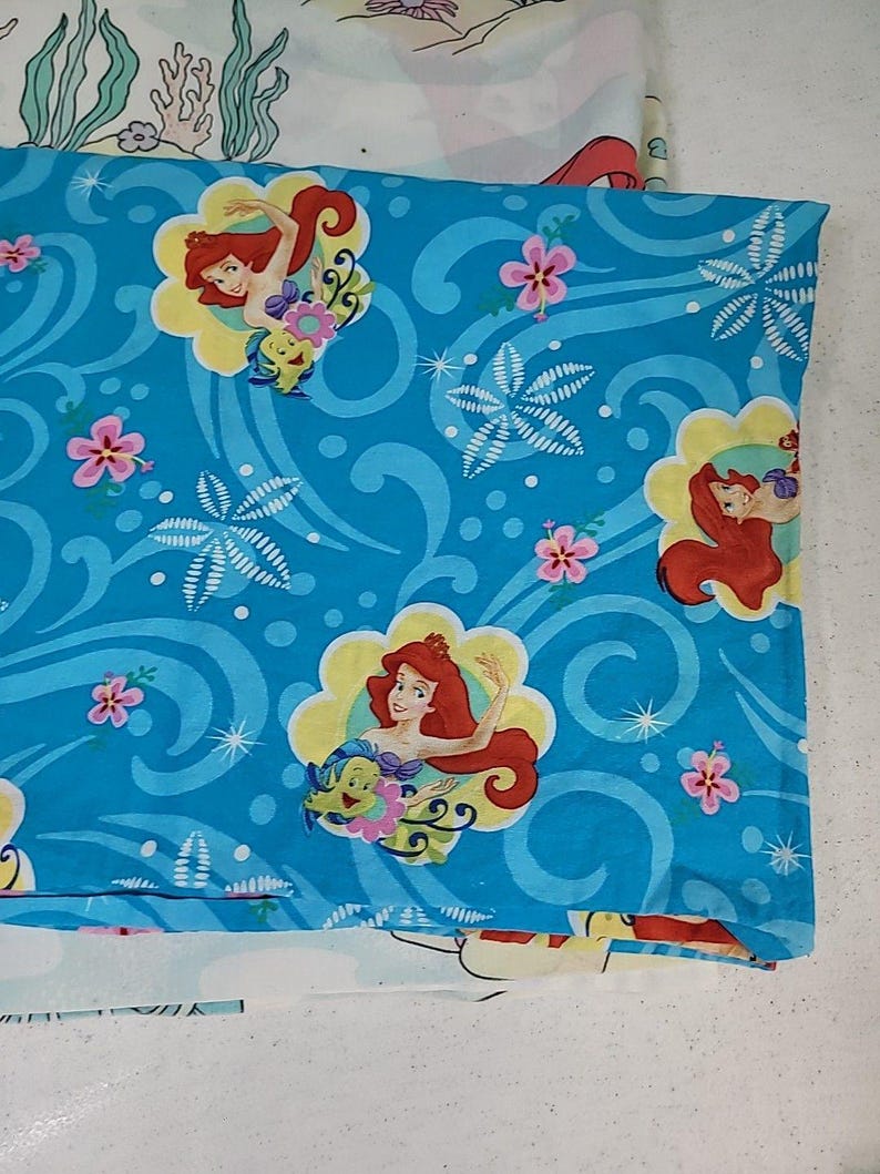 ヴィンテージ 90年代 ディズニー リトル・マーメイド ツインサイズ フラットシーツ 枕カバー付き 難あり 画像 13