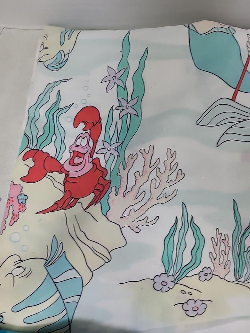 ヴィンテージ 90年代 ディズニー リトル・マーメイド ツインサイズ フラットシーツ 枕カバー付き 難あり 画像 5