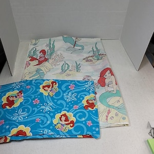 ヴィンテージ 90年代 ディズニー リトル・マーメイド ツインサイズ フラットシーツ 枕カバー付き 難あり 画像 1