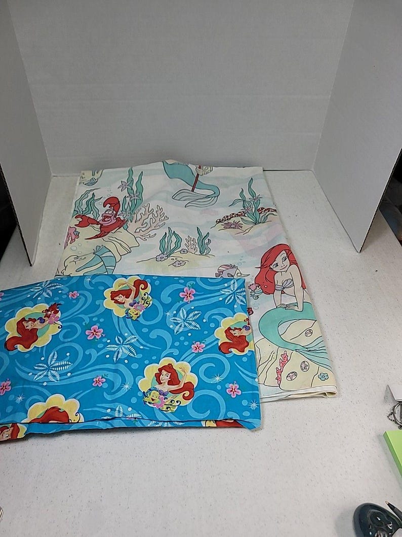ヴィンテージ 90年代 ディズニー リトル・マーメイド ツインサイズ フラットシーツ 枕カバー付き 難あり 画像 1