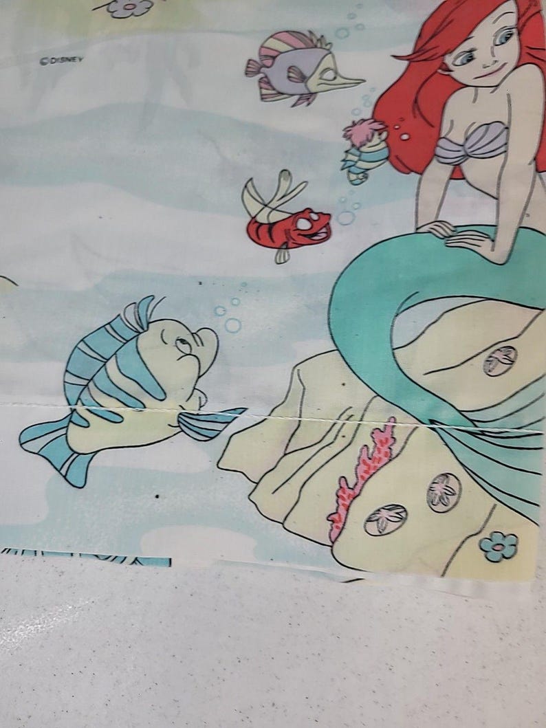 ヴィンテージ 90年代 ディズニー リトル・マーメイド ツインサイズ フラットシーツ 枕カバー付き 難あり 画像 7