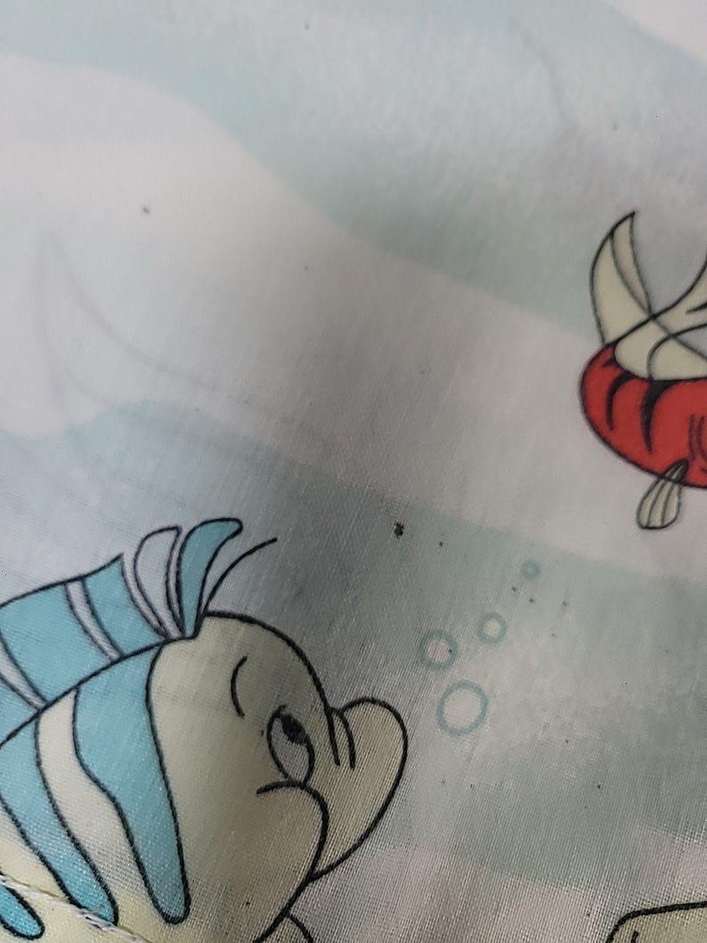 ヴィンテージ 90年代 ディズニー リトル・マーメイド ツインサイズ フラットシーツ 枕カバー付き 難あり 画像 15