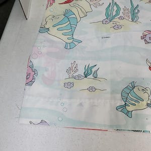 ヴィンテージ 90年代 ディズニー リトル・マーメイド ツインサイズ フラットシーツ 枕カバー付き 難あり 画像 11