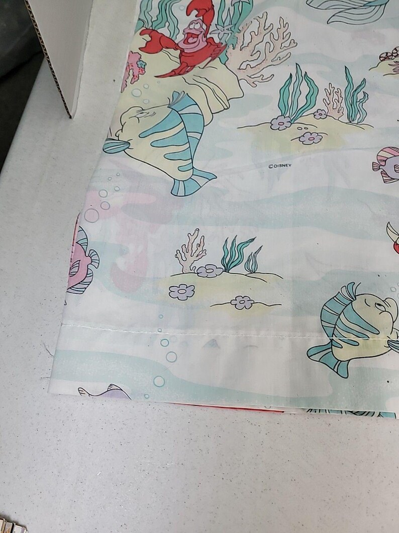 ヴィンテージ 90年代 ディズニー リトル・マーメイド ツインサイズ フラットシーツ 枕カバー付き 難あり 画像 11