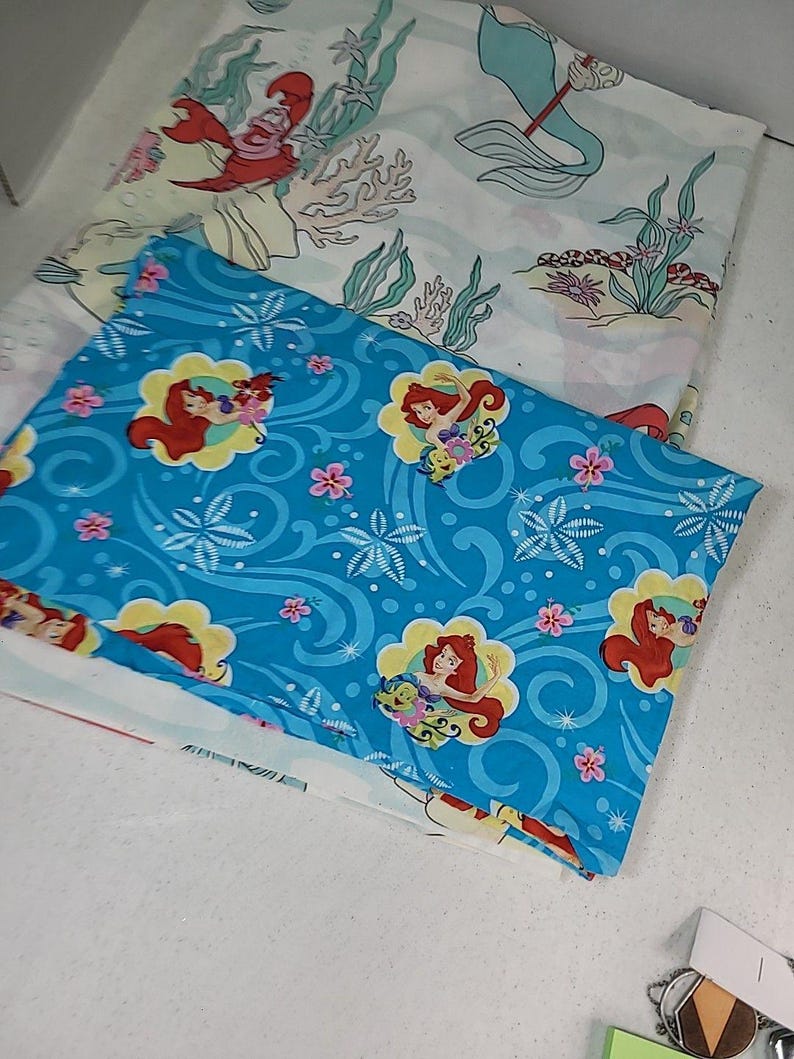ヴィンテージ 90年代 ディズニー リトル・マーメイド ツインサイズ フラットシーツ 枕カバー付き 難あり 画像 12
