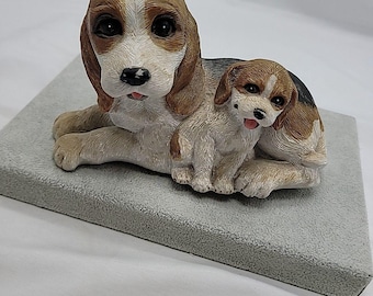 Vintage Ceramic Beagle Dogs 7" L Wind Up Music Figure More Today Than Yesterday