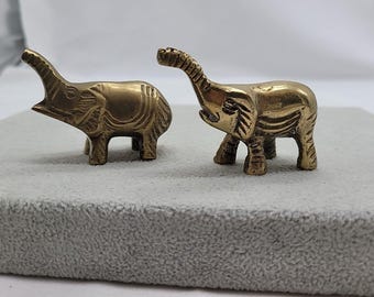 2 Vintage Solid Brass Small Elephants 1.5"  Tall