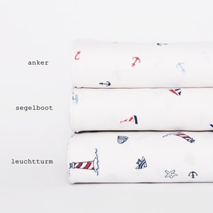 Maritime cotton fabric by the meter, cotton with lighthouse, anchor or sailing boat for your sewing project