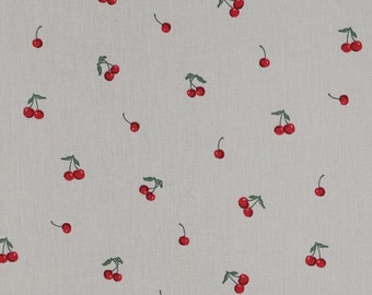 Coated cotton with small cherries by the meter, laminated fabric, wipeable fabric, oilcloth tablecloth with cherries