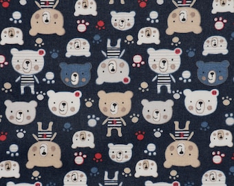Coated cotton with bears on dark blue sold by the meter, oilcloth with whales, acrylic coated, matt surface