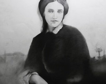 Solace - Charcoal Portrait Drawing - Original Drawing - Master Copy - Figurative Art