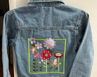 Upcycled Girls Denim Jean Embroidered Jacket SIZE 10