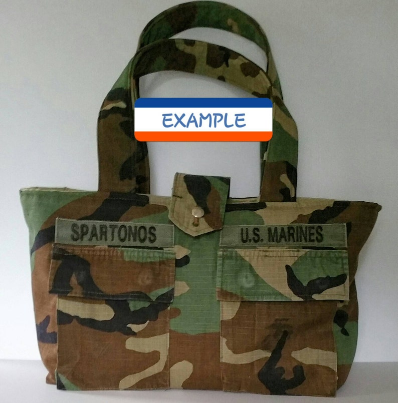 TOTE BAG Customized From Your Military Camo Shirt All Branches of Service image 4