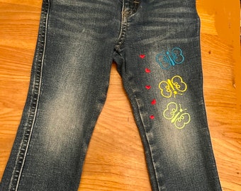 Upcycled Girls Butterfly Embroidered Denim Wrangler Jeans SIZE 3T