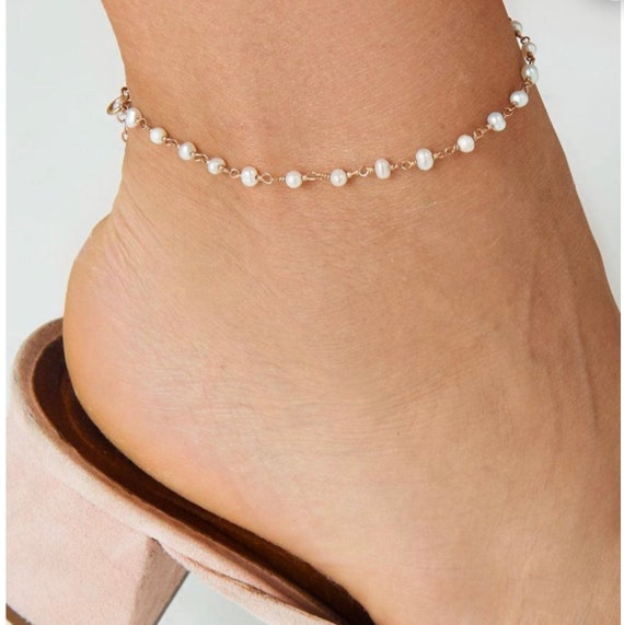 Pearl Anklet Silver Anklet - Etsy