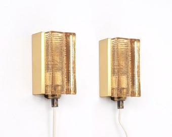 Vitrika vintage wall lamps Atlantic brass and glass, 1960s