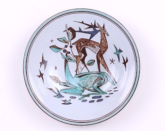 Vintage AMHA wall plate with deer, Joop Puntman 1950s