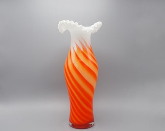 Large Opaline Florance orange white vase from Italy