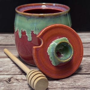 Ceramic Honey Pot Jar Handmade with wood honey dipper