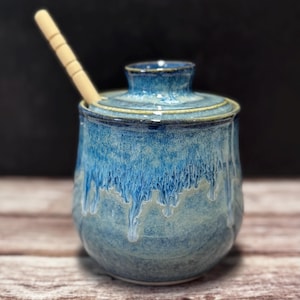 Ceramic Honey Pot Jar Handmade with wood honey dipper