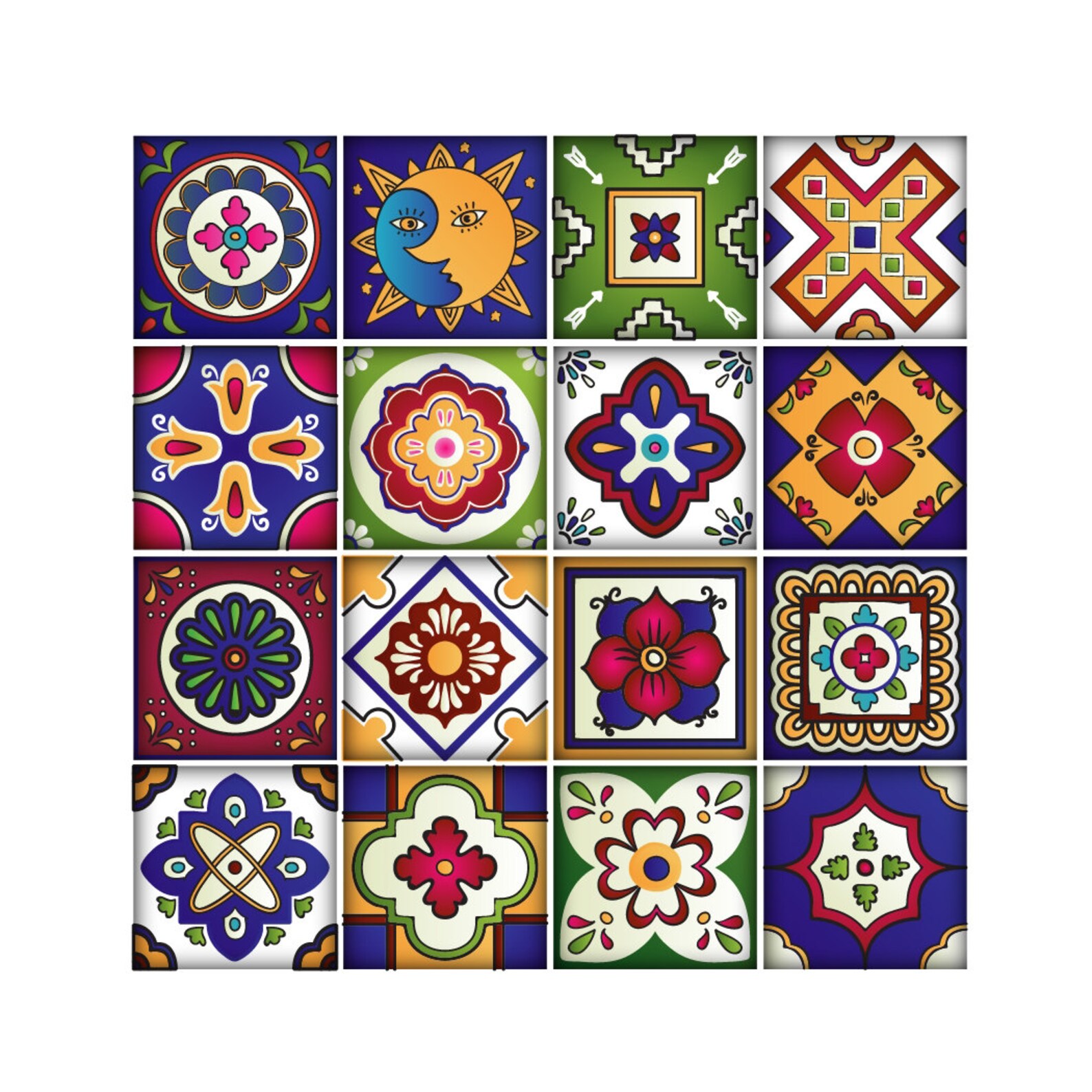 Mexican Tiles Stickers Set of 16 Tiles Tile Decals Art for - Etsy