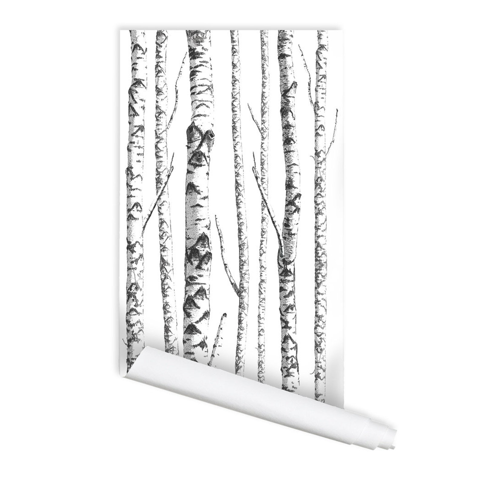 Birch Tree 01 Peel & Stick Repositionable Fabric Wallpaper Etsy