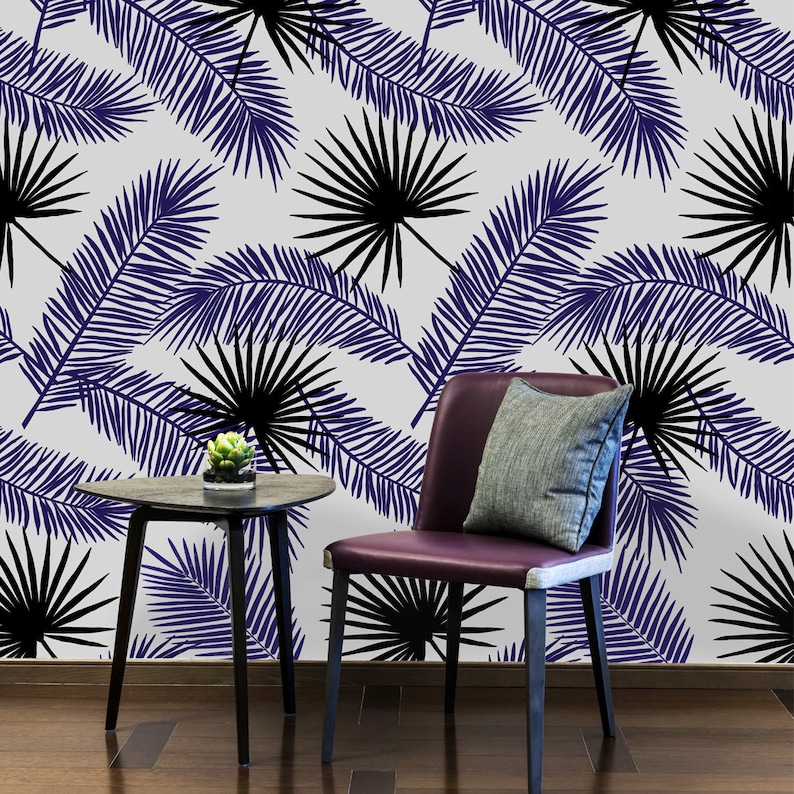 Palm leaves Pattern Alicia Self adhesive Peel and Stick Repositionable Fabric Wallpaper image 2