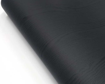 Matte Black Wallpaper Painted Look Wood Grain Self Adhesive Paper Midnight for Cabinets Kitchen Furniture Countertop