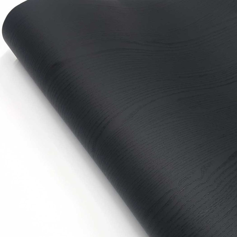 Matte Black Wallpaper Painted Look Wood Grain Self Adhesive Paper Midnight for Cabinets Kitchen Furniture Countertop 