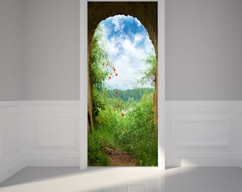 Door Wall Sticker The light end of the Cave - Peel & Stick Repositionable Fabric Mural 31"w x 79"h (80 x 200cm)