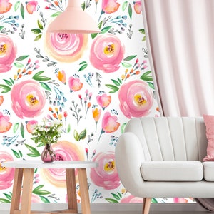 Watercolor Floral Pattern Wallpaper Peel and Stick Wall Mural - Etsy
