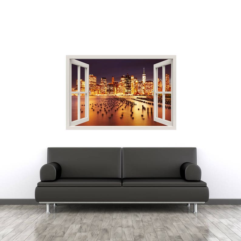 Window Frame Mural New York City Huge size Peel and Stick Fabric Illusion 3D Wall Decal Photo Sticker image 3