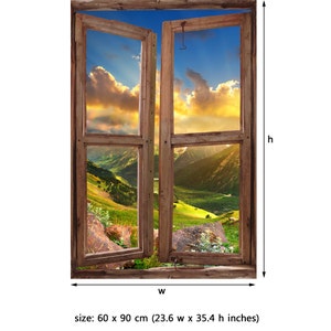 Window Wall Mural Valley during sunset, Peel and Stick Fabric Illusion 3D Wall Decal Photo Sticker image 3